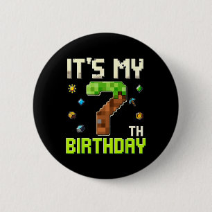 Funny Birthday Boy It's My 7th Birthday Gamer Pixe 6 Cm Round Badge