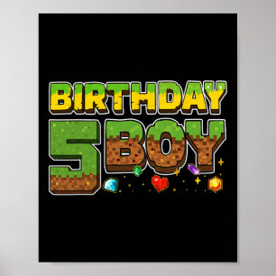 Funny Birthday Boy Pixel Shirt 5th Birthday 5 Year Poster