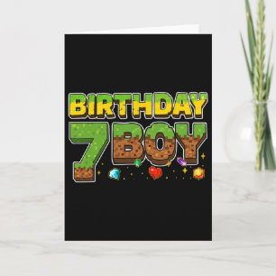 Funny Birthday Boy Pixel Shirt 7th Birthday 7 Year Card
