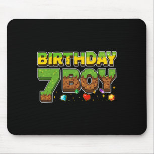 Funny Birthday Boy Pixel Shirt 7th Birthday 7 Year Mouse Mat