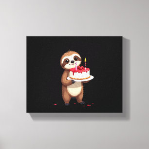Funny Birthday Cake with Sloth Costume for Boys an Canvas Print