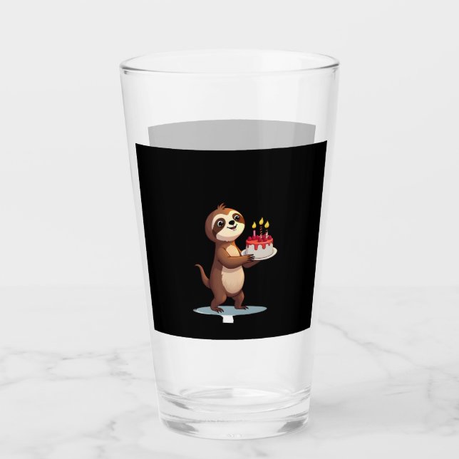 Funny Birthday Cake with Sloth Costume for Boys an Glass (Front)