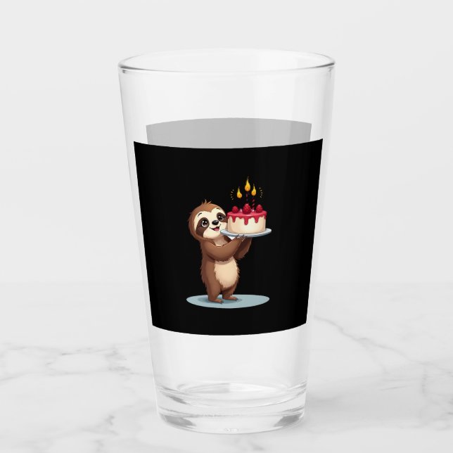 Funny Birthday Cake with Sloth Costume for Boys an Glass (Front)