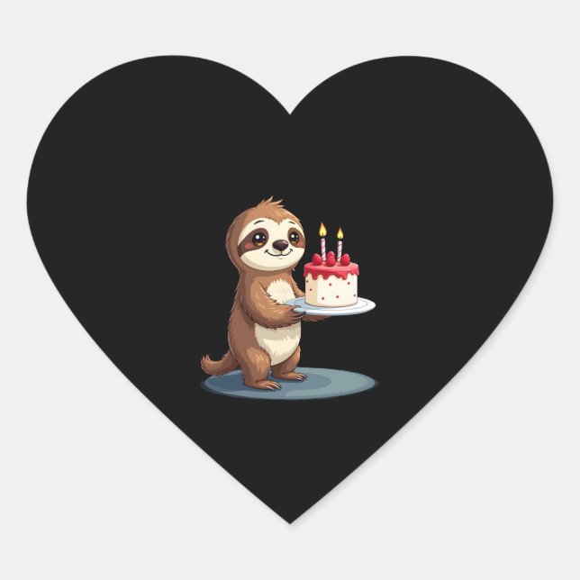 Funny Birthday Cake with Sloth Costume for Boys an Heart Sticker (Front)