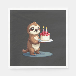 Funny Birthday Cake with Sloth Costume for Boys an Napkin