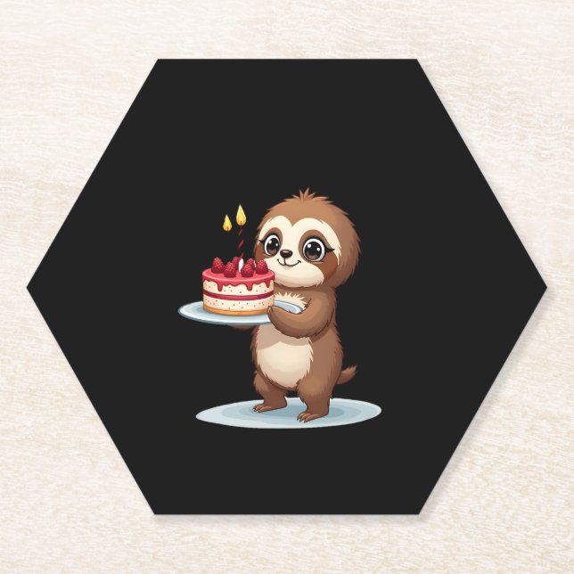 Funny Birthday Cake with Sloth Costume for Boys an Paper Coaster (Front)