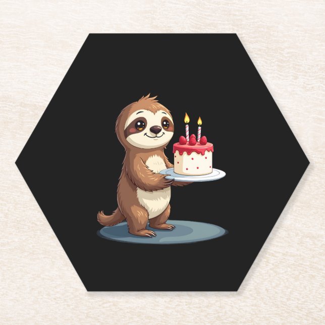 Funny Birthday Cake with Sloth Costume for Boys an Paper Coaster (Front)