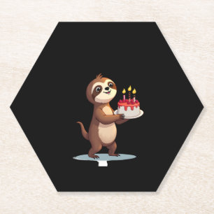 Funny Birthday Cake with Sloth Costume for Boys an Paper Coaster