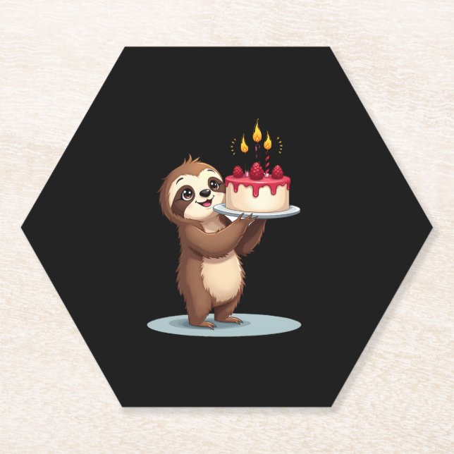 Funny Birthday Cake with Sloth Costume for Boys an Paper Coaster (Front)