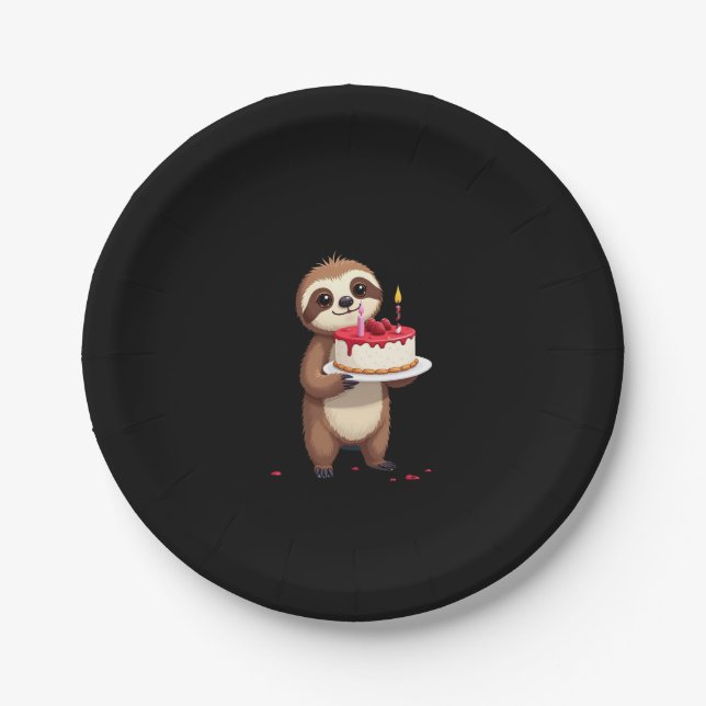 Funny Birthday Cake with Sloth Costume for Boys an Paper Plate (Front)