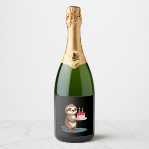 Funny Birthday Cake with Sloth Costume for Boys an Sparkling Wine Label