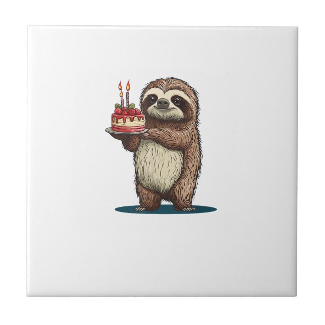 Funny Birthday Cake with Sloth Costume for Boys an Tile (Front)