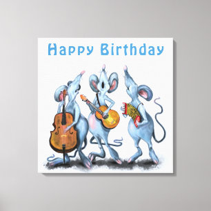Funny Birthday Canvas Print Mouse Music Band