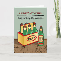 Funny Birthday Card | 6 Pack of Beer Rhyme