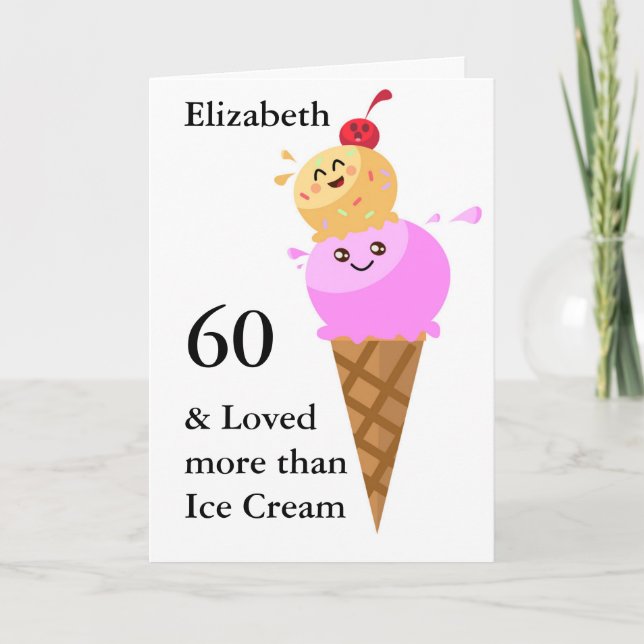 Funny Birthday Card Cute Ice Cream Add Year & Name (Front)
