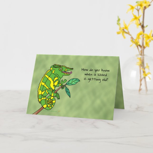 Funny Birthday Card for Old Man Lizard Joke Custom (Yellow Flower)
