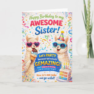 Funny Birthday Card for Sister – Llama Party