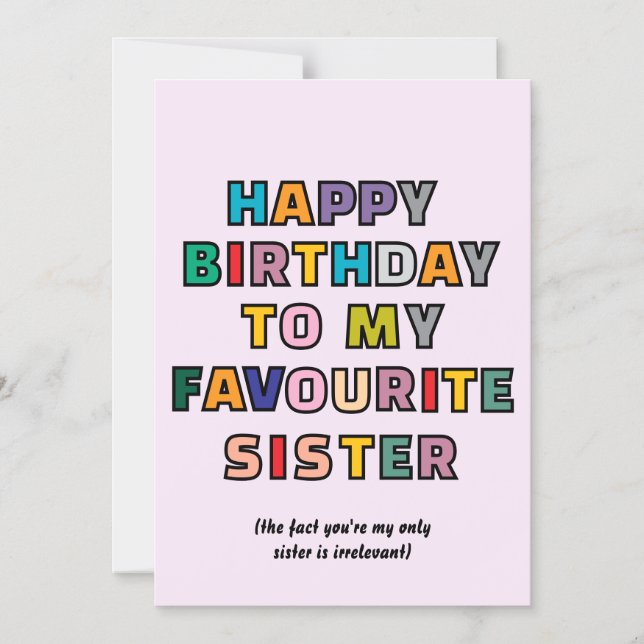 Funny Birthday Card for Sister to my favourite sst (Front)