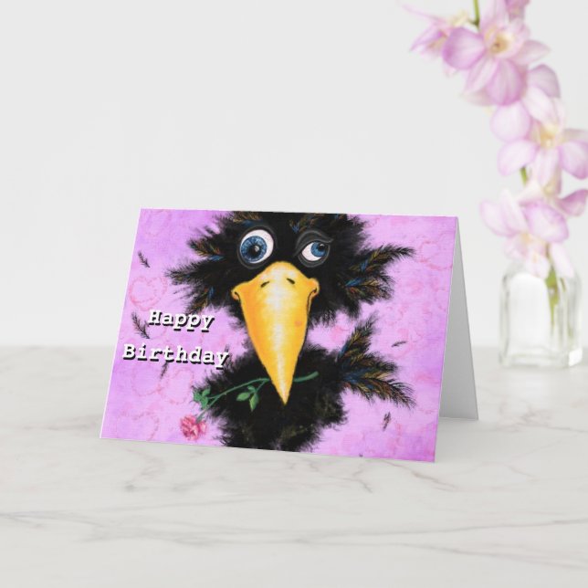 Funny Birthday Card In Love Crow (Orchid)