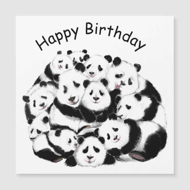 Funny Birthday Card Magnet with Panda Family (Front)
