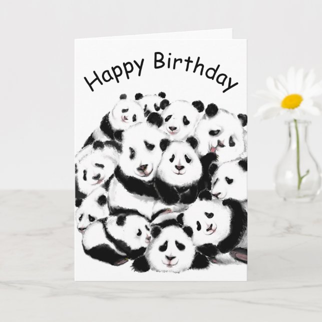 Funny Birthday Card Panda Family (Small Plant)