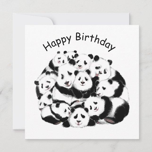 Funny Birthday Card Panda Family - Painting (Front)