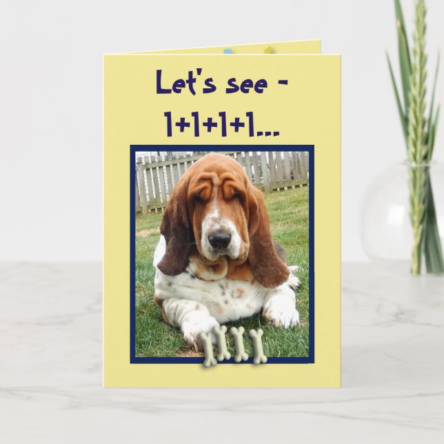 Funny Birthday Card w/Basset Hound & Bones (Front)