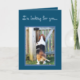 Funny Birthday Card w/Cute Basset Hound & Cake