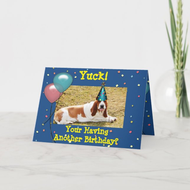 Funny Birthday Card with Basset Hound (Front)