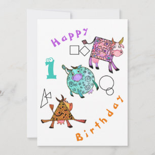 Funny Birthday Card with Colourful Geometric Cows