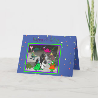 Funny Birthday Card with Dinosaurs & Basset Hound