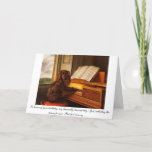 Funny birthday card with dog and piano<br><div class="desc">Inside message: His Bach is far superior to his bite! Happy Birthday! Perfect for that music-loving friend or family member.</div>