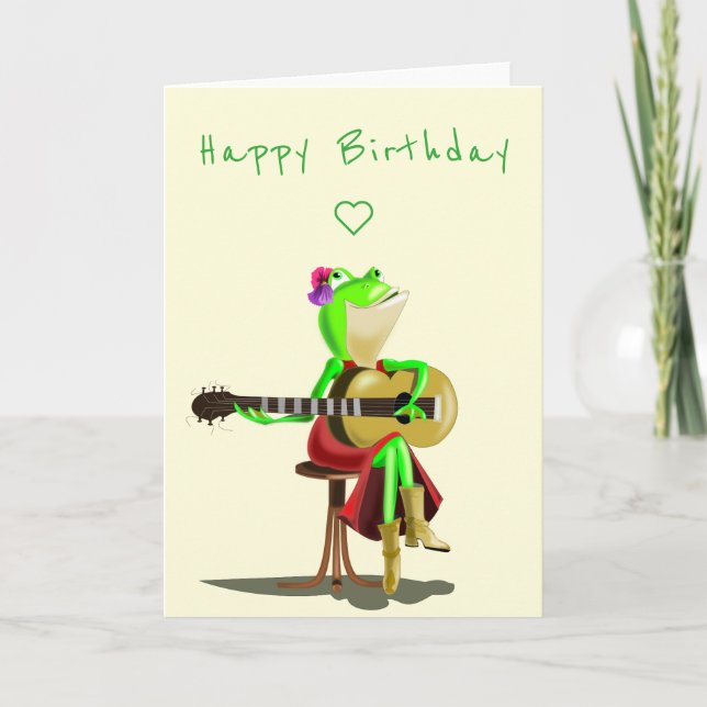 Funny Birthday Card with Frog Guitar Player (Front)
