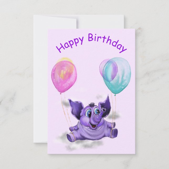 Funny Birthday Card with Happy Elephant (Front)