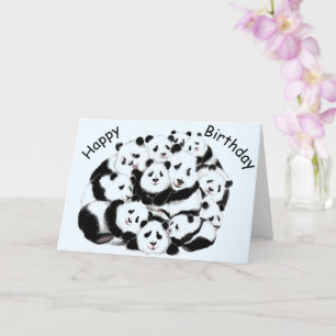 Funny Birthday Card with Happy Panda Family