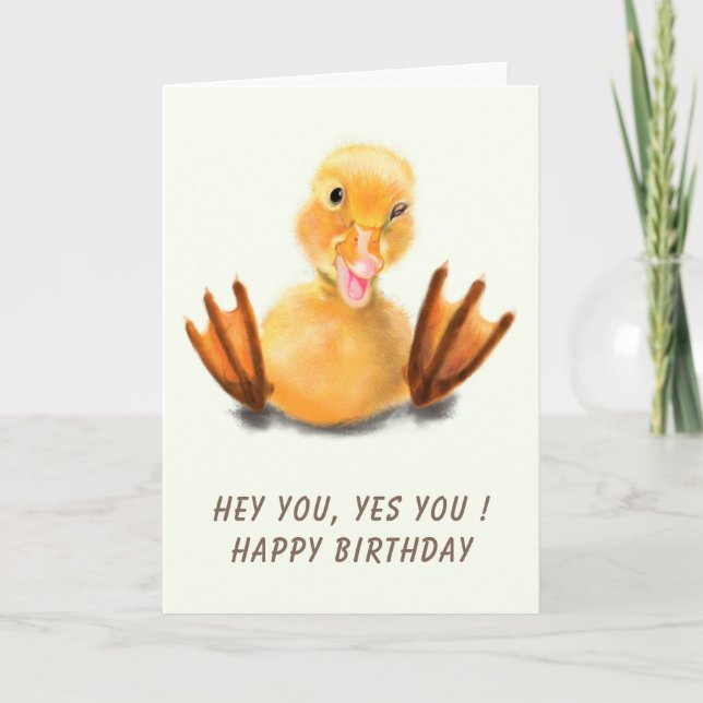 Funny Birthday Card with Happy Yellow Duck (Front)