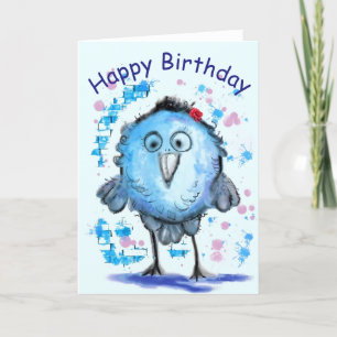 Funny Birthday Card with Little Blue Bird