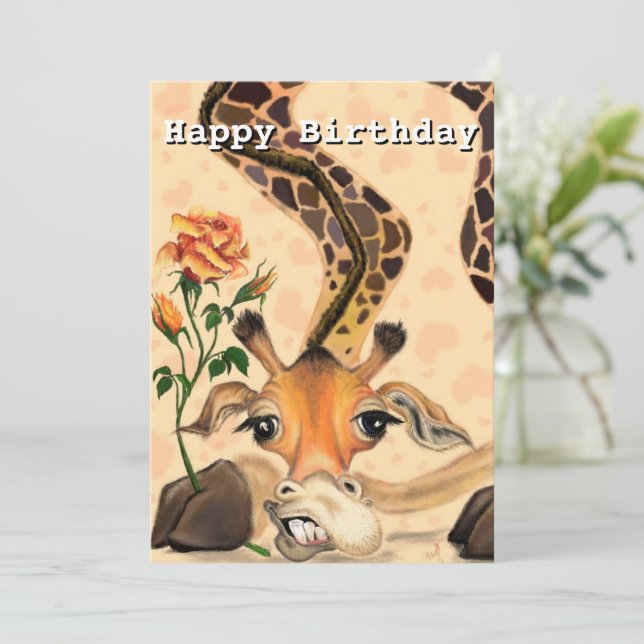Funny Birthday Card with Romantic Giraffe  (Standing Front)