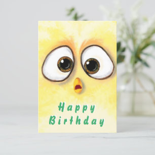 Funny Birthday Card with Surprised Cute Chicken