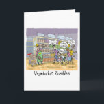 Funny Birthday Card with - Vegetarian Zombies<br><div class="desc">A bunch of Vegetarian zombies invade the bread and cereal aisle at the grocery store yelling,  GRAINS,  GRAINS,  GRAINS! Funny gift for vegetarian and vegans. Hilarious gift for fans of all things zombie. Hilarious Belated Birthday Card”</div>
