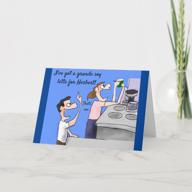 Funny Birthday Cartoon Coffee Lover Husband Humor Card (Front)