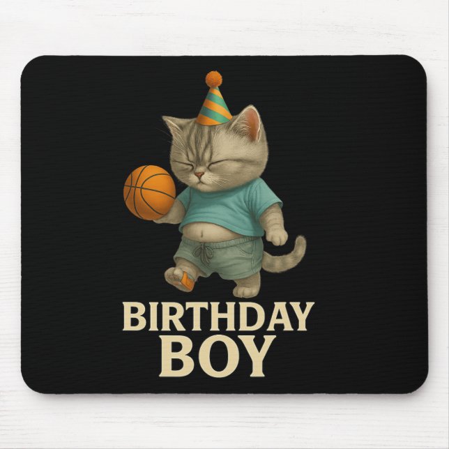 Funny Birthday Cat Playing Sketll – Slam Dunk Kity Mouse Mat (Front)