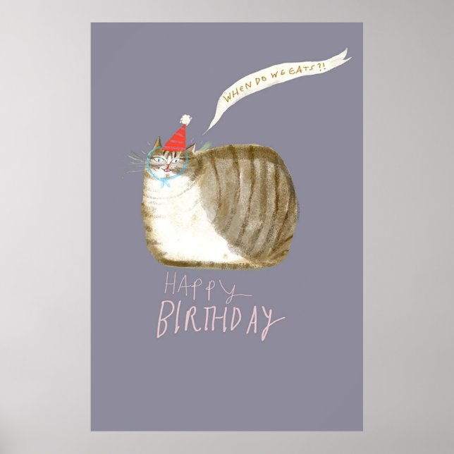 Funny Birthday Cat Poster (Front)