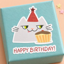 Funny Birthday Cat Sticker Party Cake Cute
