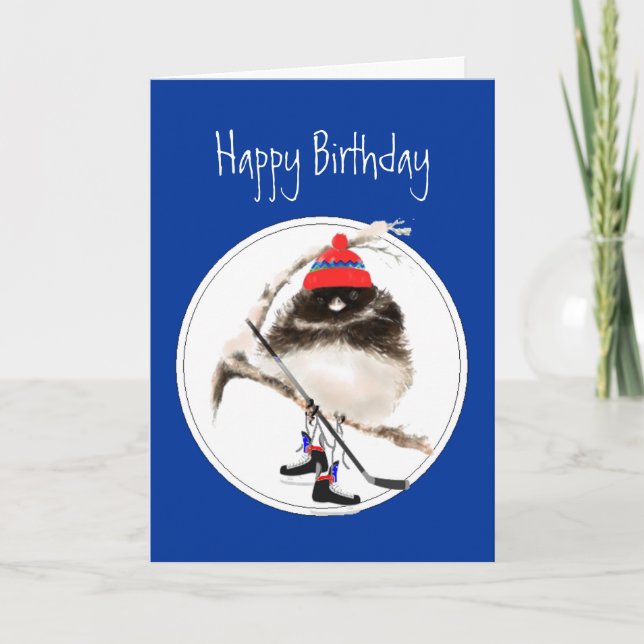 Funny Birthday Champion Ice Hockey Sport Bird Card (Front)