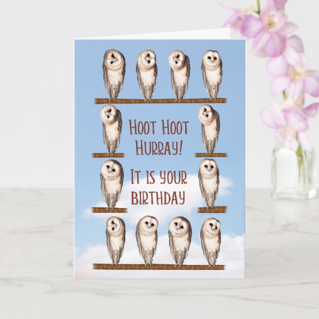 Funny Birthday, Curious Owls Card (Orchid)