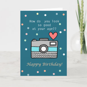 Funny Birthday Cute Camera Photographer Girl   Card