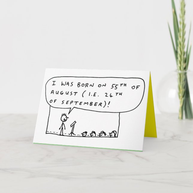 Funny birthday date cartoon holiday card (Front)