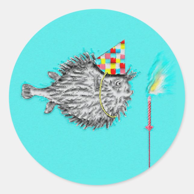 Funny Birthday Fish Classic Round Sticker (Front)