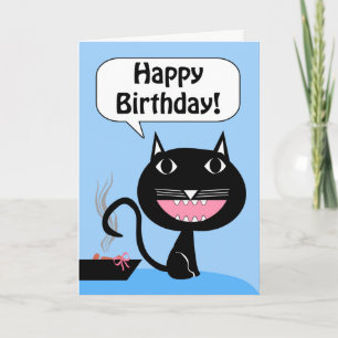 Funny Birthday from Cat, Gift in the Litter Box Card